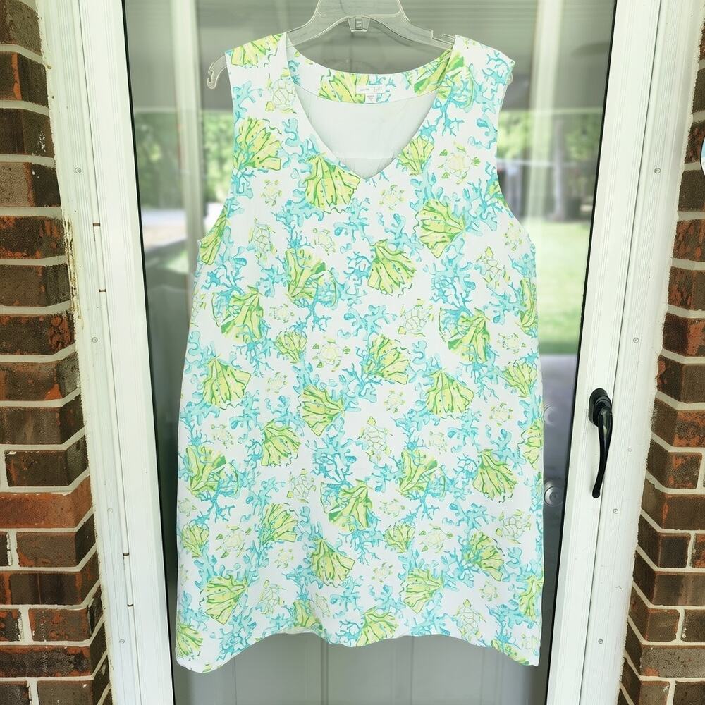 J. Jill Love Linen Women's XL Ocean Themed Lined Sleeveless Shift Dress Pockets - Picture 2 of 7